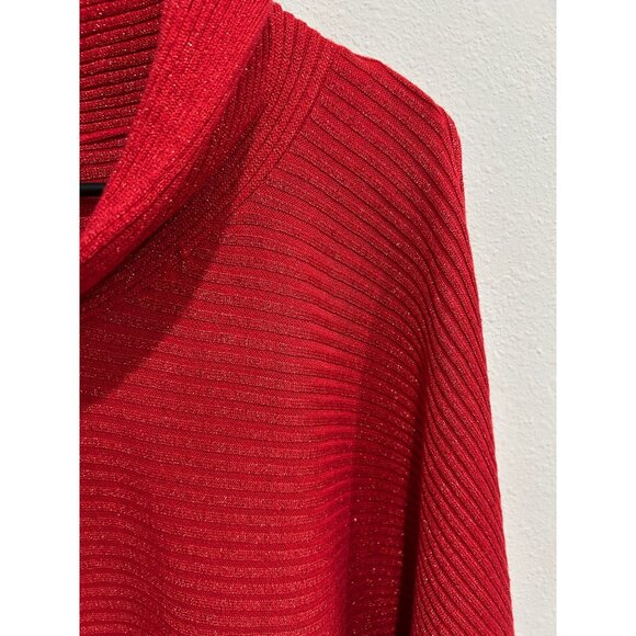 RXB Metallic Cowl Neck Pullover Sweater Red Sz Large Dolman Sleeve Cozy Knit - Picture 4 of 9
